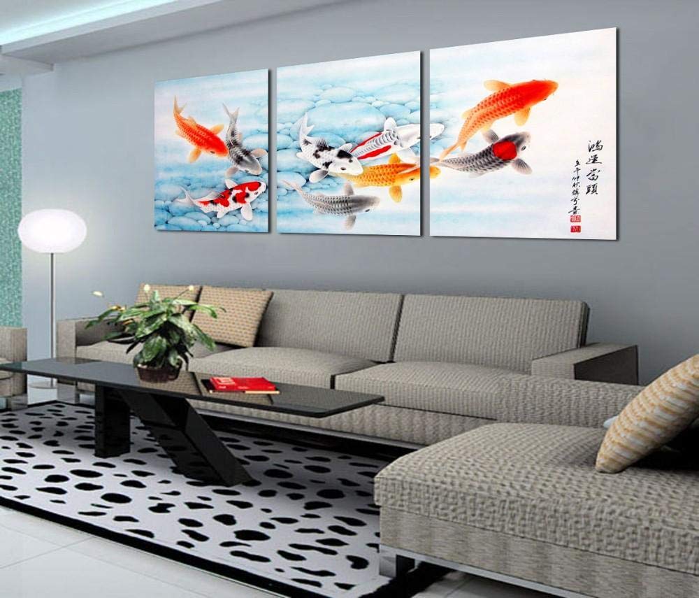 hpkcine3 Piece Koi Fish Colorful Fish Wall Art Chinese Painting Wall Art On Canvas Home Decor Modern Wall Picture For Living Room Frameless