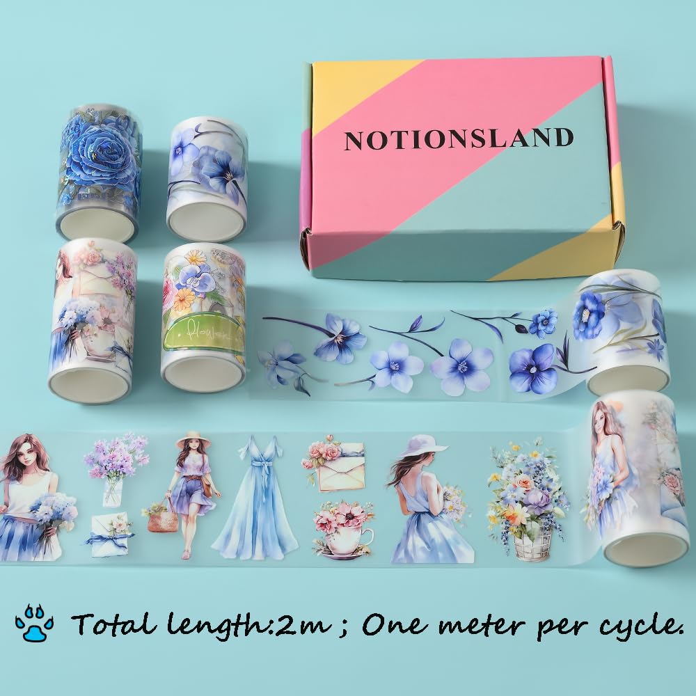 Set Di 2 Nastri Adesivi Decorativi In PET Per Scrapbooking - Tema Fiori E Foglie, 60mm X 3m Cadauno - Viola E Verde