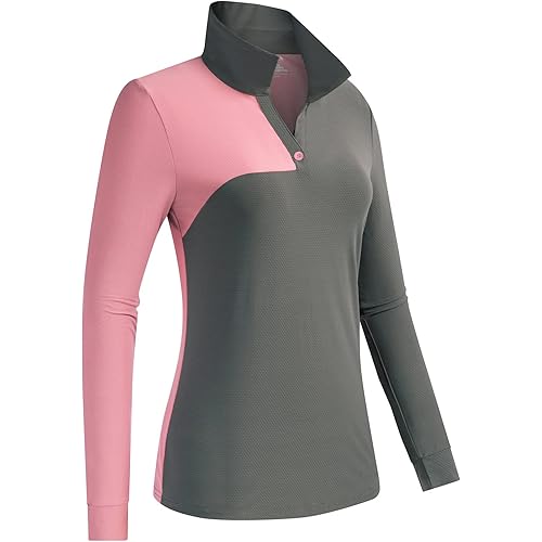 JACK SMITH Women's Long Sleeve Golf Shirts Color Block Polo Shirt Tennis Athletic Shirts Quick Dry