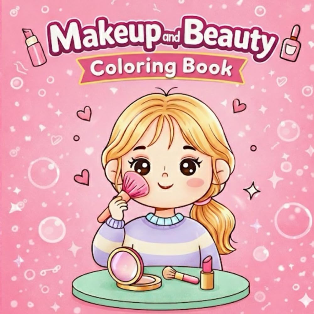 Makeup and Beauty Coloring Book: Cute Skincare, Cosmetics, and Spa Day Illustrations for Kids and Teens - Simple and Bold Coloring Pages