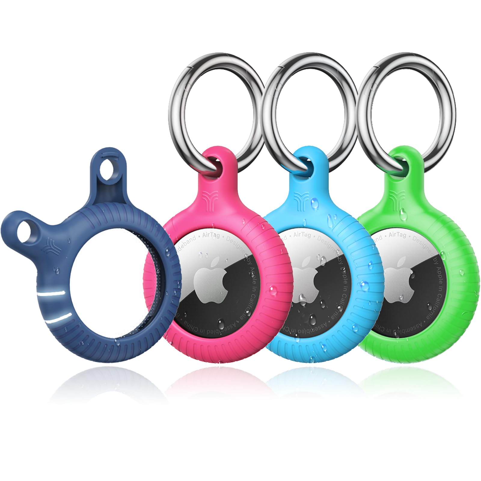 YOSH for Airtag Holder, Airtag Keyring [Twist Lock Design], Integrated Full Cover Anti-Scratch TPU Case 4 Packs, 30mm Metal Spring Keychain for Apple Air Tags 2021, Black & Dark Blue — view 23