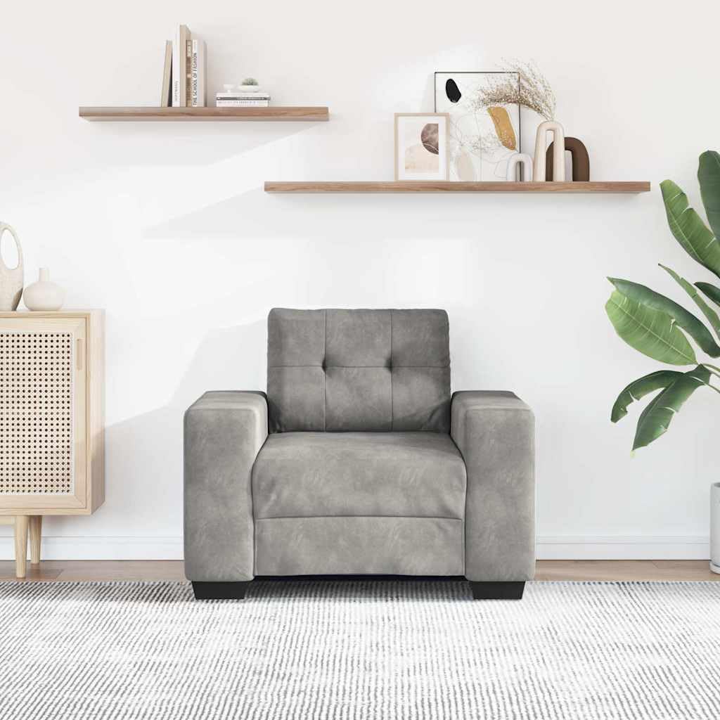Sillón acolchado de terciopelo, gris, 100 x 78 x 80 cm, con estructura robusta, para salón y oficina, cómodo sofá relajante para relajarse y leer