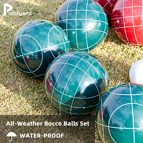 Pointyard Bocce Ball Set, 90mm Classic Bocci Ball Set with 8 Resin Bocce Balls/1 Pallino/Nylon Zippered Bag/Measuring Tape - Outdoor Family Games for Backyard/Lawn/Beach (Red & Green) - Thumbnail 6