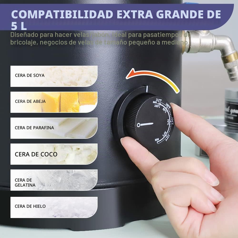 TOAUTO WMF-5L - Fundidor de cera para hacer velas, olla de fusión de cera con boquilla de vertido más rápido y controlador de temperatura, sin obstrucciones y fácil de limpiar