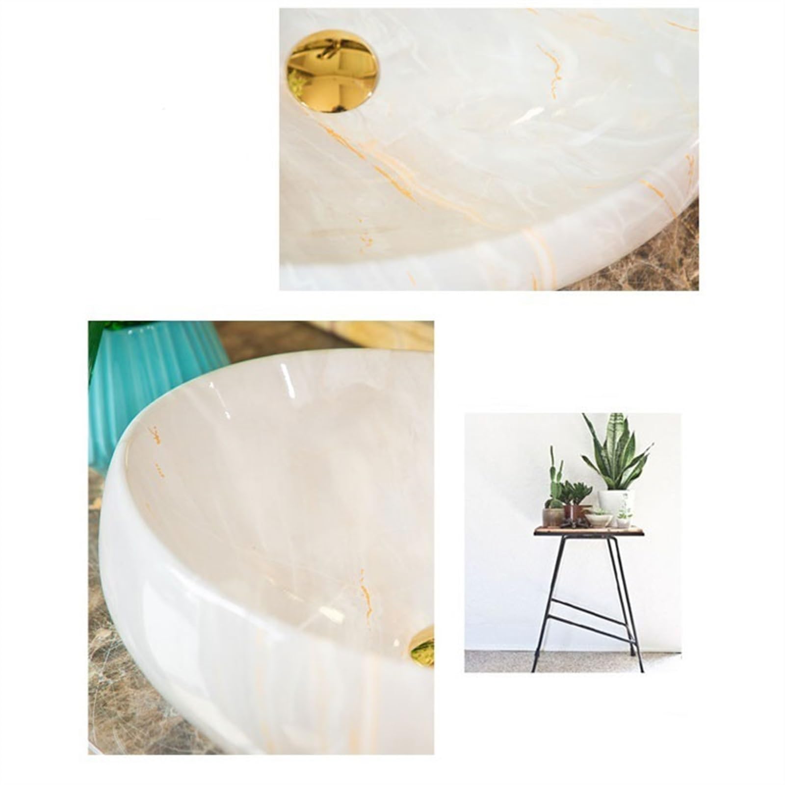 Lavabo De Encimera De Cerámica Ovalada con Accesorios Lavabo De Cerámica Pequeño para Baño Lavabo De Encimera De Cerámica con Textura De Imitación De Mármol