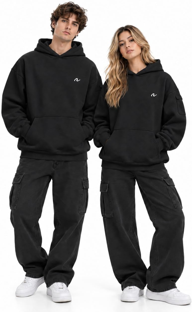 Heavyweight 410 GSM Oversized Fleece Hoodie for Men & Women, Cotton Pullover with Kangaroo & Hidden Pockets