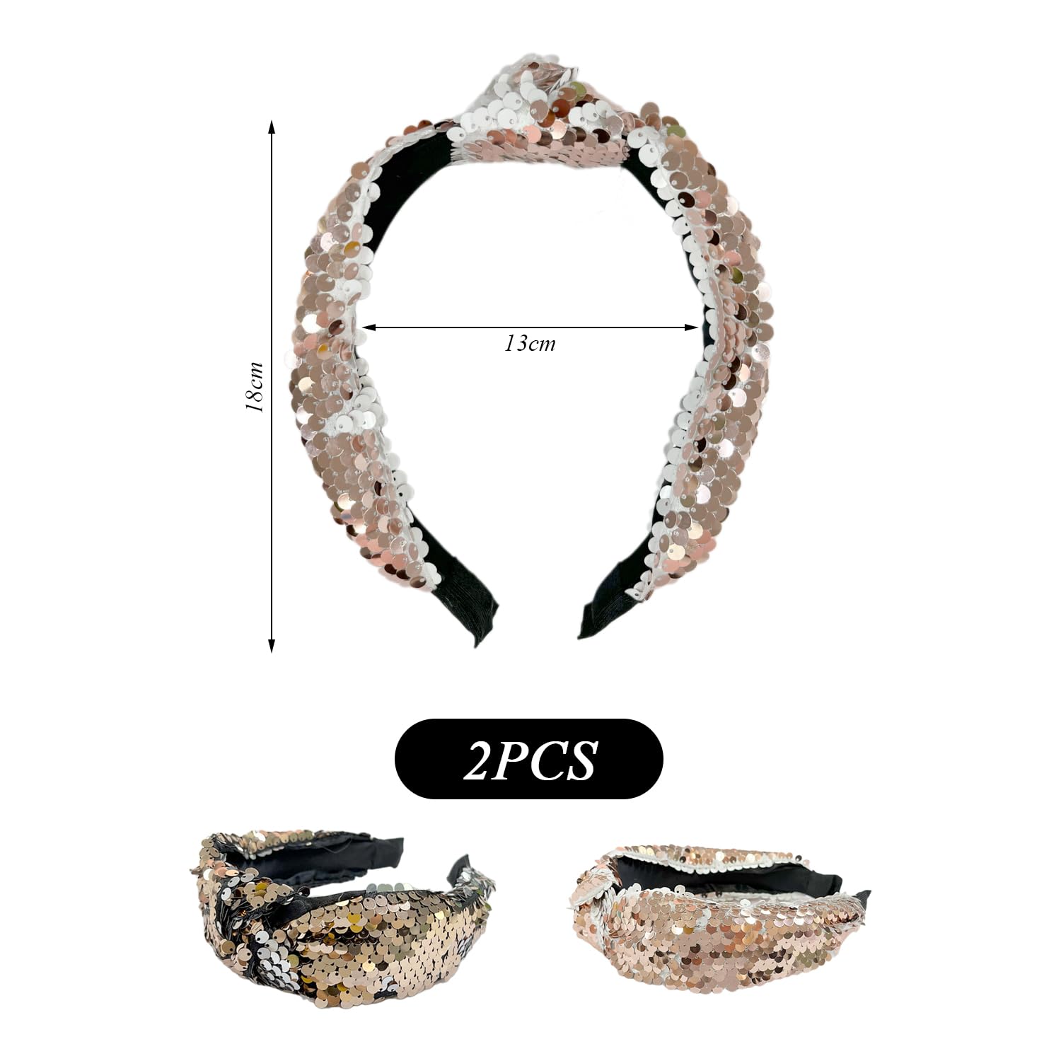2 Pieces Women'S Sequin Headbands, Fashionable Glitter Headbands, Retro Headbands, Non-Slip Women'S Headbands, Ele Headbands - Image 2