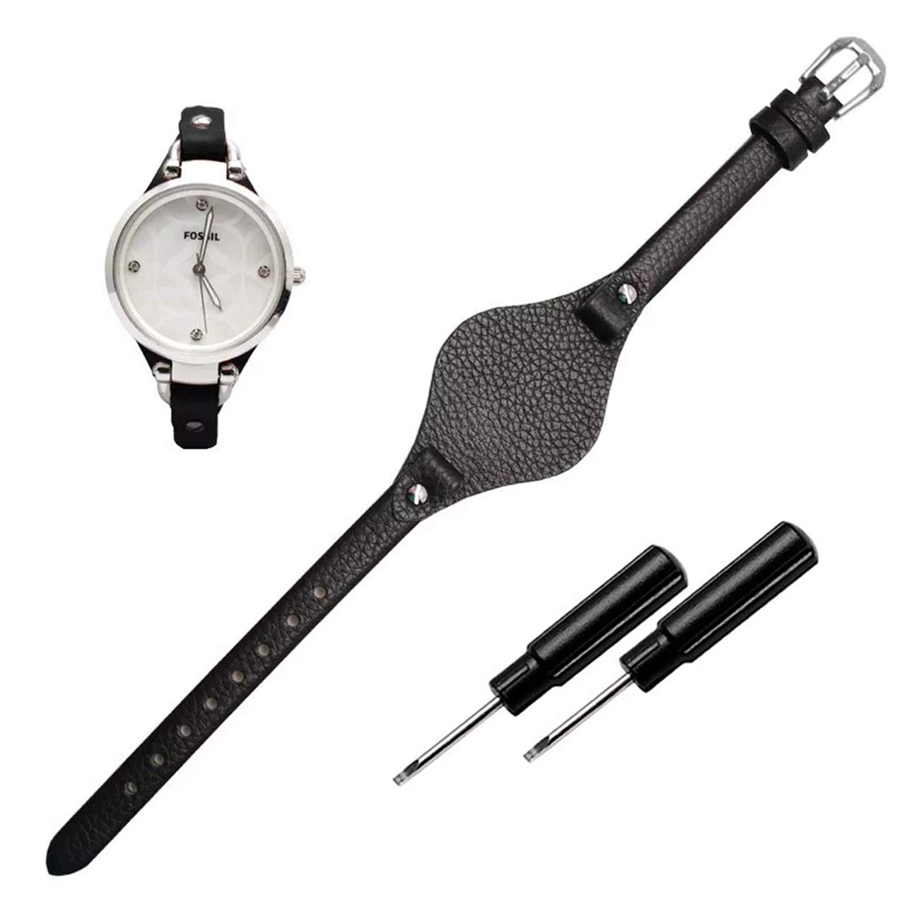 Sufeasdf KAMIU Women's 8mm Watch Band Genuine Calf Leather Replacement Fossil Straps Watch Strap for ES3148 ES4119 ES4176 ES3262 ES3077