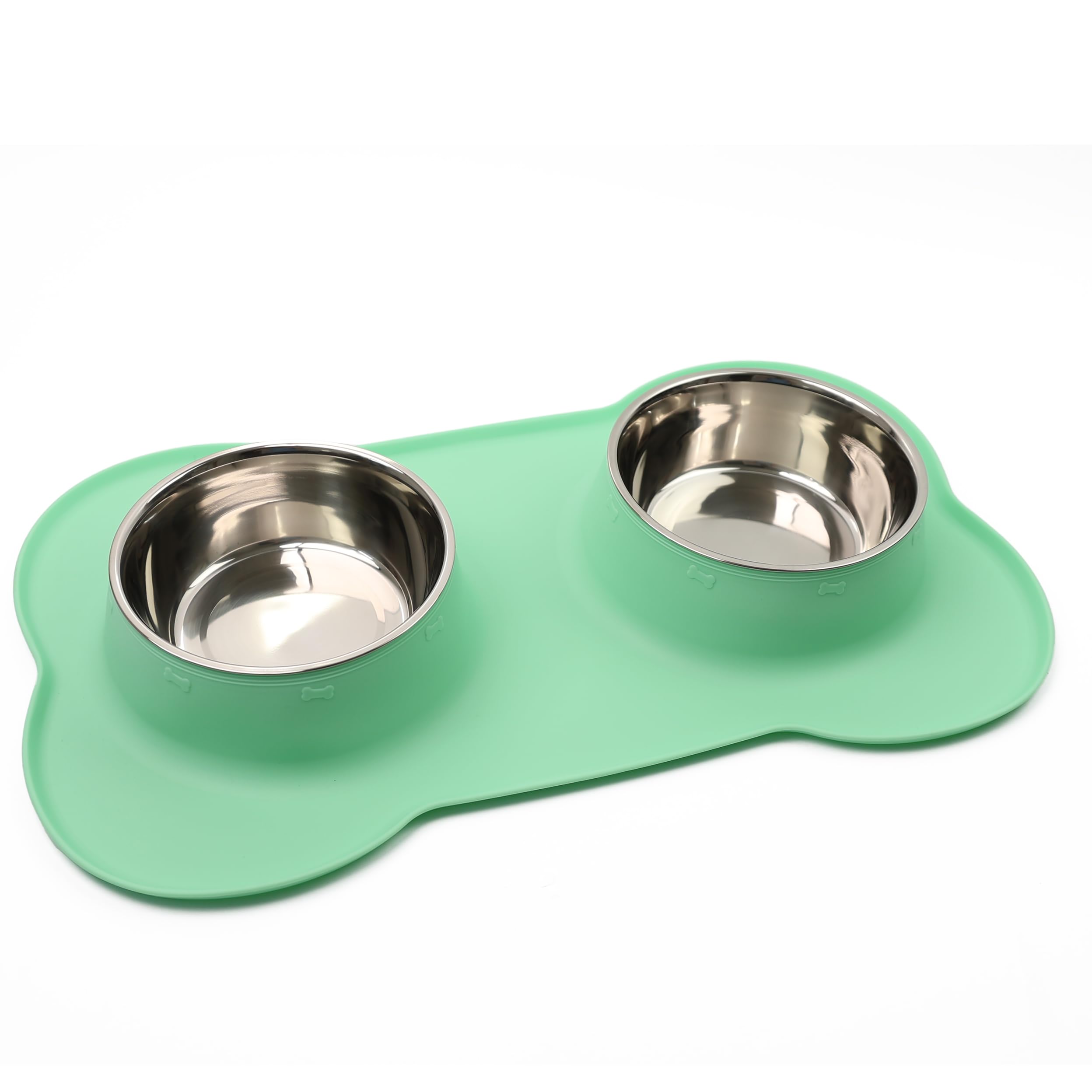 DIVCHI Pets Bowl Food And Drink Double Bowls Set With Silicone Mat Tray For Cats Puppies Small Dogs Feeding (Vista Blue, S)