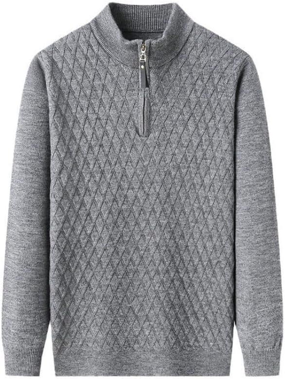 Knitted Sweater Long Sleeved Men's Half High Neck Zipper Solid Color Men Pullover Sweater
