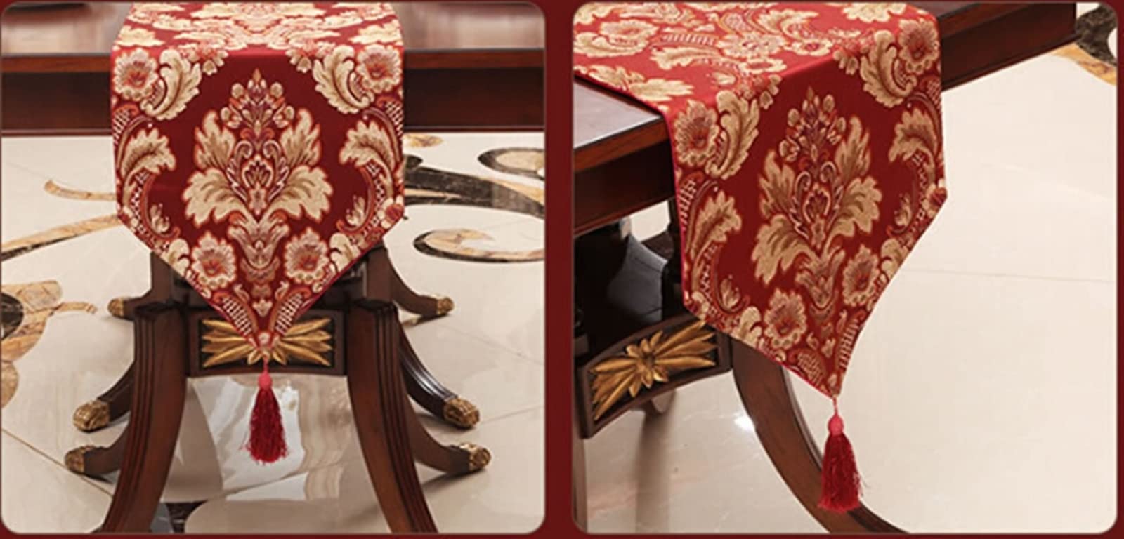 Table Runner da tavolo rosso, decorazione natalizia, con nappe, in seta, 33 x 190 cm, decorazione per tavolo di Natale