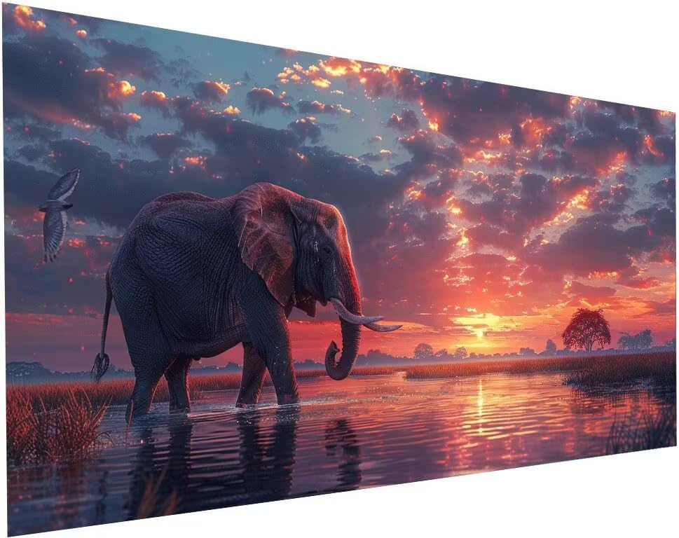 Broderie Diamant Kit Complet Éléphant 55x110 cm - Loisirs Créatifs Adultes