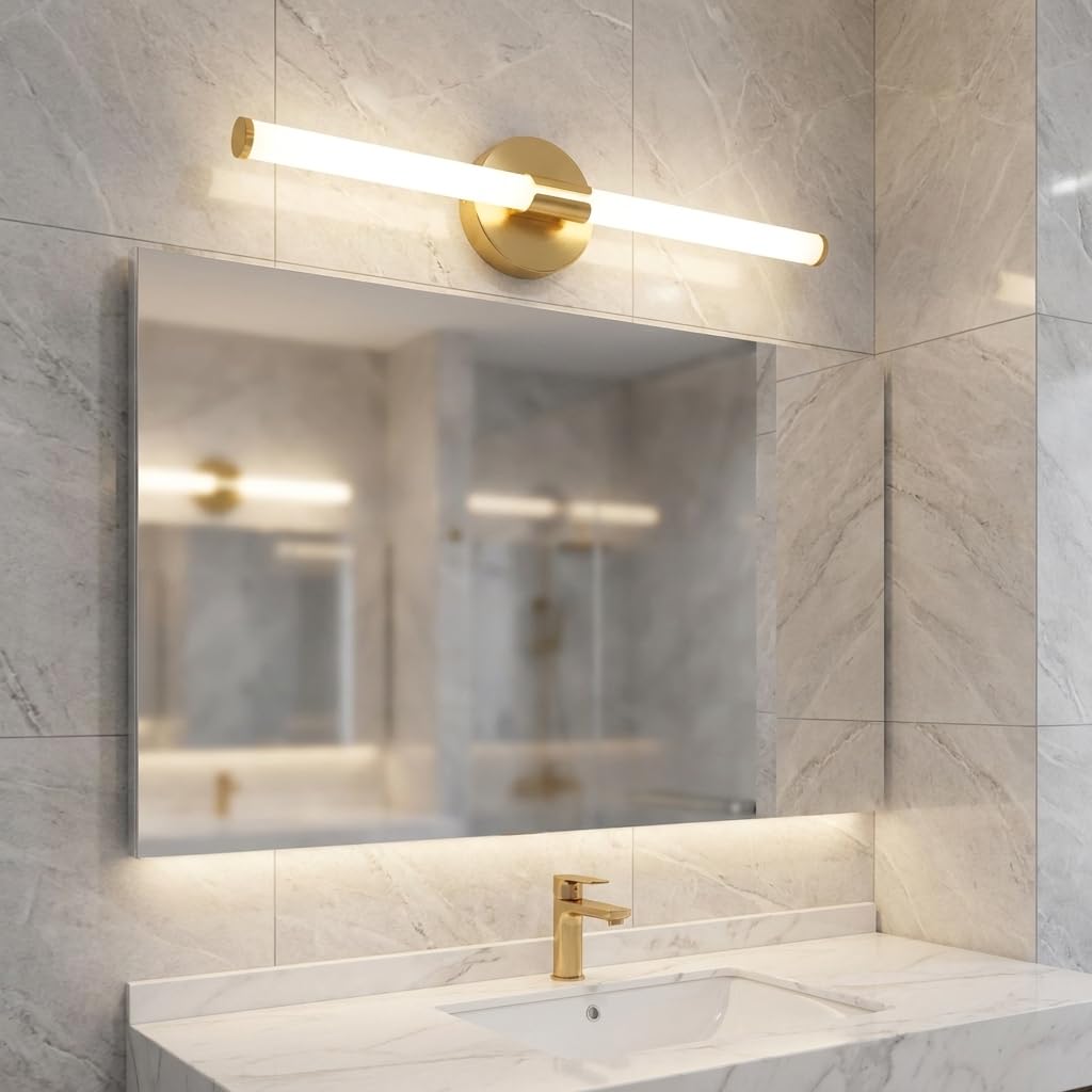 BARCELONA LED Applique LED Salle de Bain 8W 720lm IP44 60cm Or | 60cm, 8W 720lm, IP44 résistant à l’humidité, finition dorée, lumière neutre 4000K, aluminium, idéal miroir de salle de bain