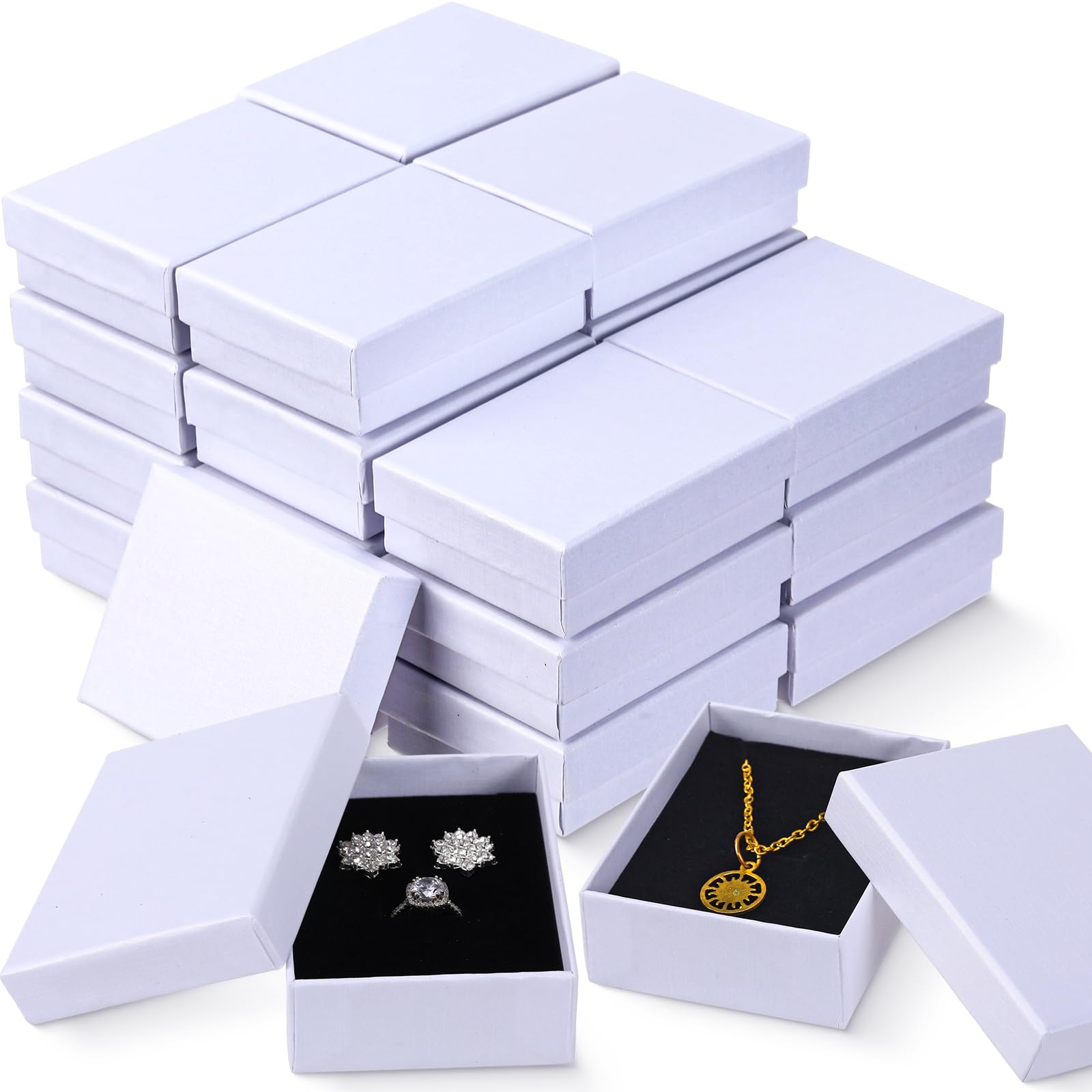 Sasylvia 36 Pcs Jewelry Cardoard Gift Boxes Packaging Necklace Ring Earring Storage Box with Cushion 3.5x2.8x1.2 Inch (White)