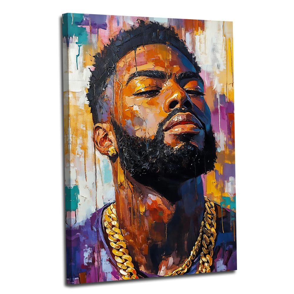 African American Canvas Wall Art Black Men Picture Wall Art Vintage African Man Portrait Painting Prints Living Room Decor Framed(African-1,16x24inch (40x60cm))