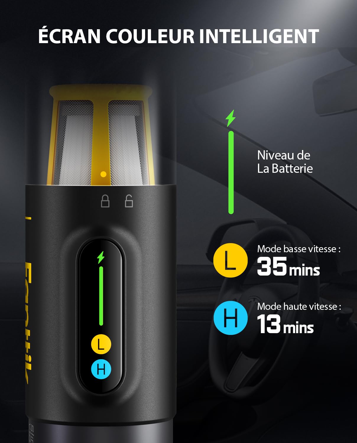 Fanttik Slim V10 Mix Aspirateur de Voiture sans Fil, aspirateur à Main 4 en 1, écran LED Intelligent, Puissance d'aspiration 16 kPa, Mini aspirateur sans Fil pour Voiture et Bureau