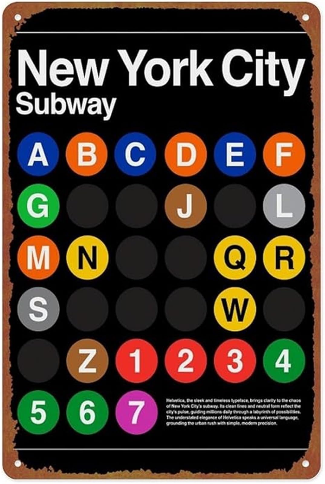 Classic NYC Commuter Subway Style Tin Sign for Garage Game Room Kitchen Wall-Art 8 X 12 in