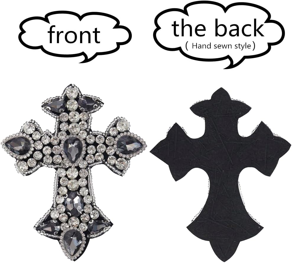 Handmade Beads Cross Badges Crystal Emblem Sew on Shoes Decorative Patches 3pieces