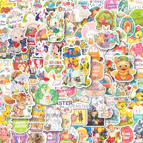 Holographic Easter Stickers 100 Pcs Cute Easter Egg Stickers Bulk for Kids Water Bottle Stickers Waterproof Vinyl Phone Skateboard Laptop Stickers Aesthetic Sticker Packs for Girls Teens