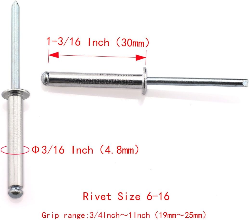 HJ Garden 60pcs 3/16 x 1-3/16 Inch (4.8x30mm) Aluminum Blind Rivet Self-Plugging Open End Decorating Fastener Nails Rivets Core Pulling Rivets Grip Pange 3/4-1 Inch (19-25mm)