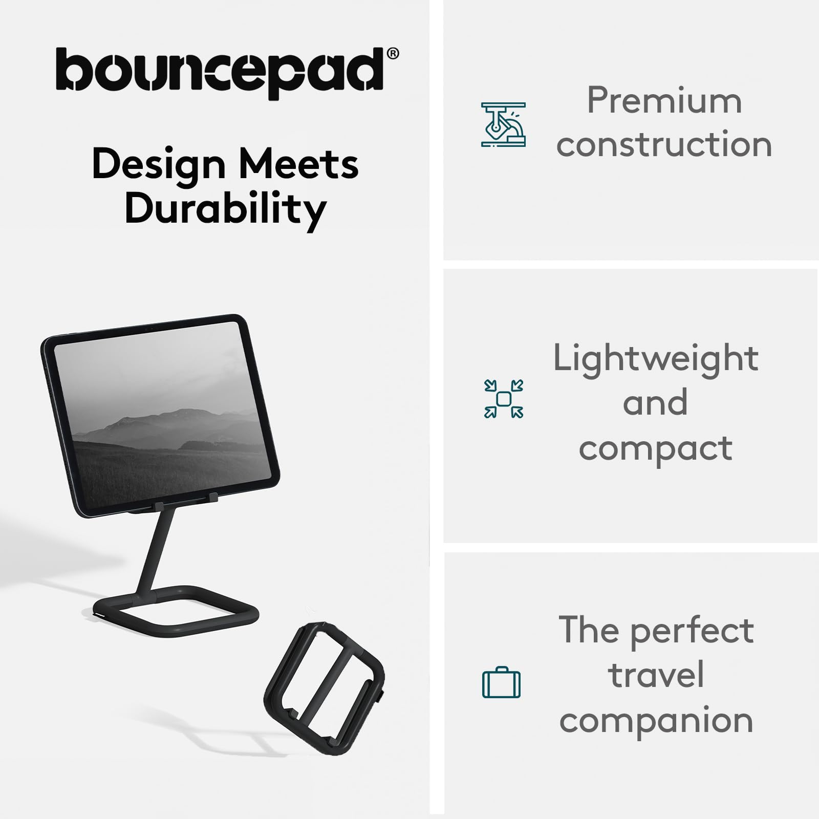 Bouncepad Go in White – stojak na iPada i tablet – regulowany uchwyt na iPada i tablet – kompatybilny ze wszystkimi tabletami iPad, iPad Pro, iPad Mini i Samsung