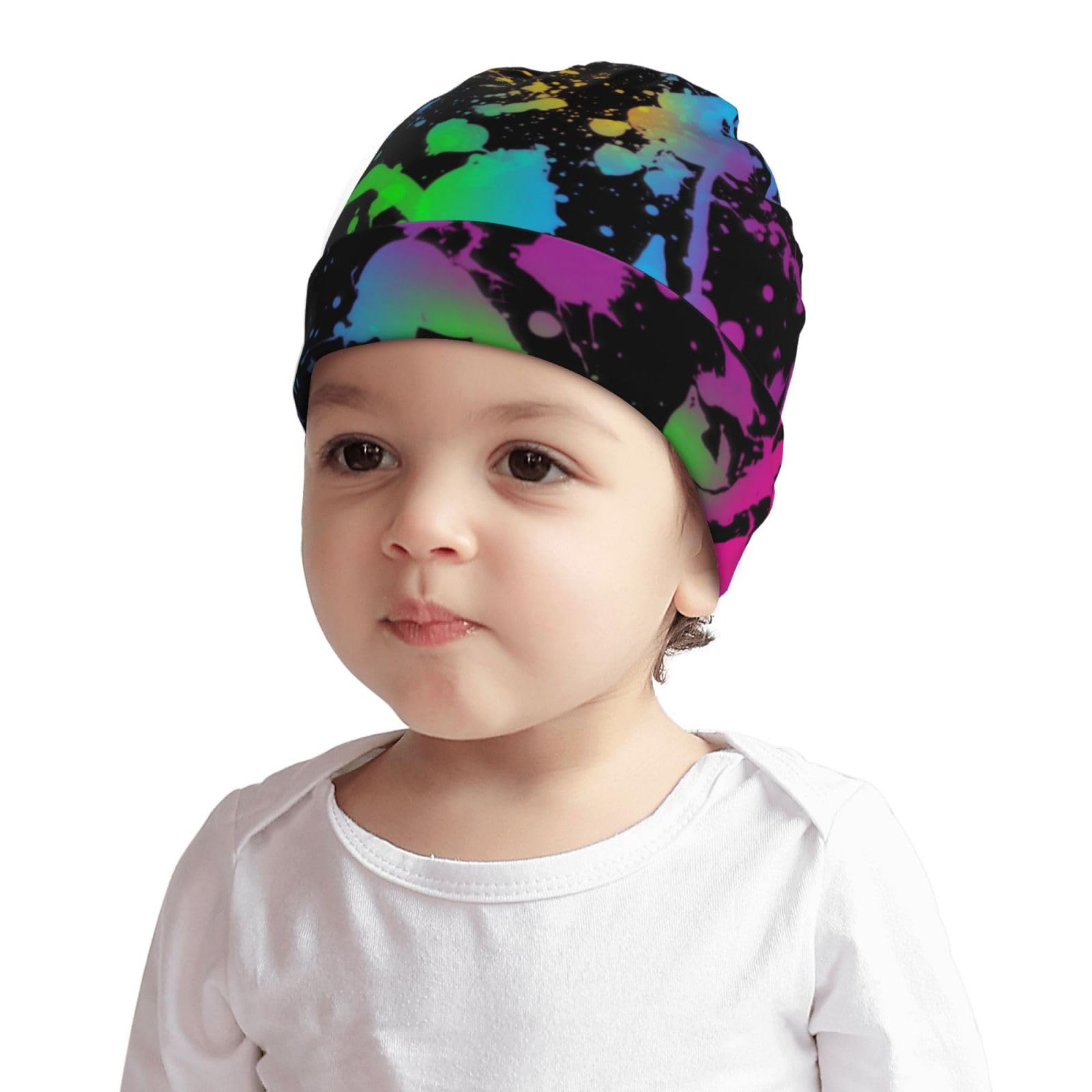 Glow in Dark Splatter Neon Kids Beanie Hats Warm Knit Beanie Cap Skull Caps Gifts Decor for Boys Girls