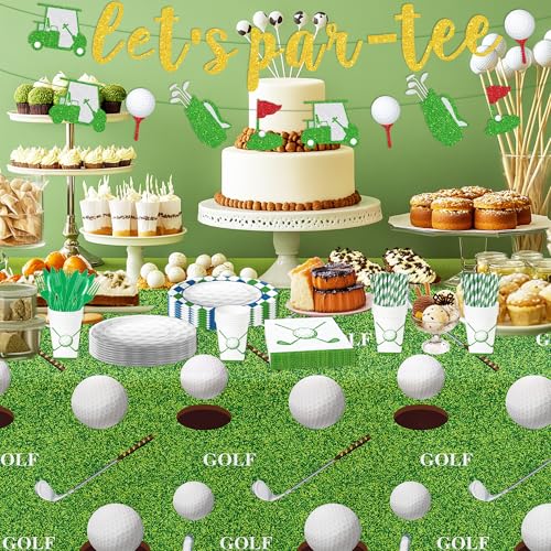 Image of Golf Party Decorations Tablecloth, 3Pcs Disposable Golf Birthday Party Tablecover Supplies, Golf Table Decorations for Golf Lover Baby Shower 1st 2nd Birthday, 55in x 86in