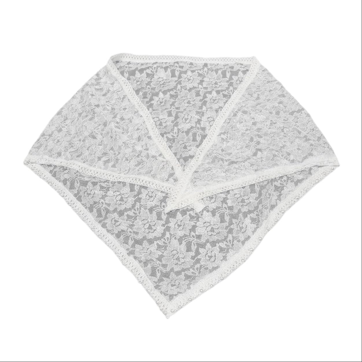 White Floral Lace Triangle Mantilla Veil, Church Head Covering with Pearl Beads, Embroidered Chapel Scarf for Women-image-29