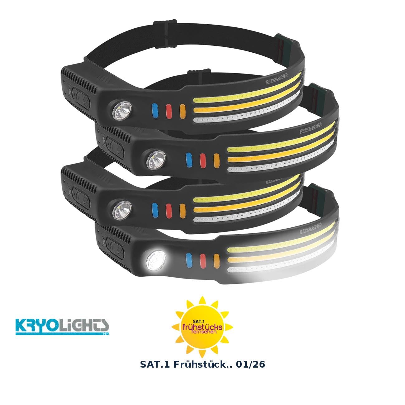 Accu Stirnlampe: 4er-Set Akku-Stirnlampen & Flutlichter, 3 SMD-COB-LED-Bänder, 3.000 lm (Stirnlampe LED rot, LED-Stirnlampe aufladbar USB, Arbeitsleuchte)