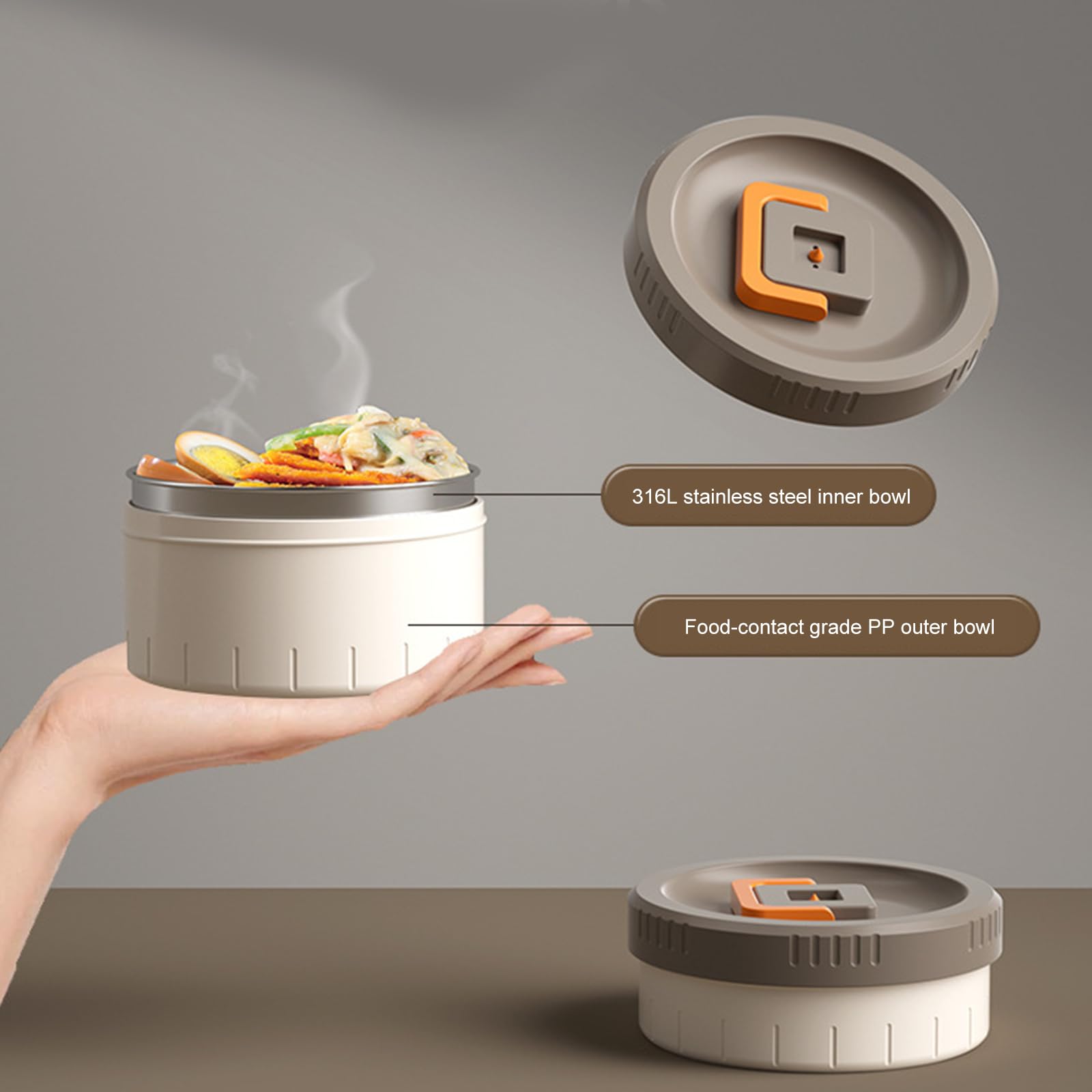 Lonchera apilable aislada de acero inoxidable a prueba de fugas para uso en la oficina, apta para microondas, aislamiento al vacío, contenedor de alimentos apilable para microondas