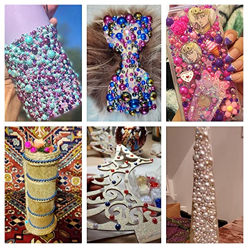 Mix Flatback Pearls And Rhinestones For Crafts,76G Ab Color Half Round Pearls Resin Jelly Rhinestones For Diy Craft Nail Art Shoes Clothes Bottles Tumblers Scrapbooking (Blue-Red-White) #TOP4