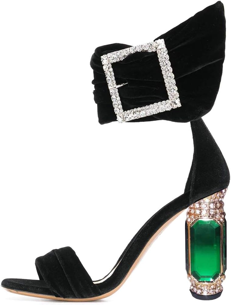 FSJ Women Open Toe Stylish Sandals Ankle Strap Chunky Block High Thick Heels Wedding Party Ballroom Shoes Size 4-15 US