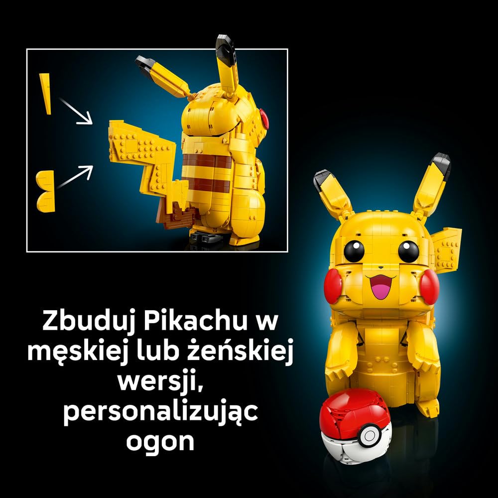 LEGO Pokémon Pikachu i Pokéball 72152 | Kolekcjonerska figurka Pokémona, duży zestaw klocków dla dorosłych, prezent dla fana gry, gamingowa dekoracja, 2050 elementów