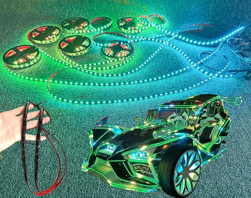 Ydzwavui 8PCS 4FT Full Tinted LED Light Strips - Black Out PCB Smoked, Chasing + RGB + Solid Modes | LED Lights for Polaris Slingshot