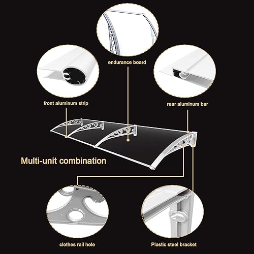 Miniatura 6 de Toldo para ventana, protección contra rayos UV, lluvia, nieve, toldo para puerta, toldo para jardín, porche, refugio, cubierta de policarbonato