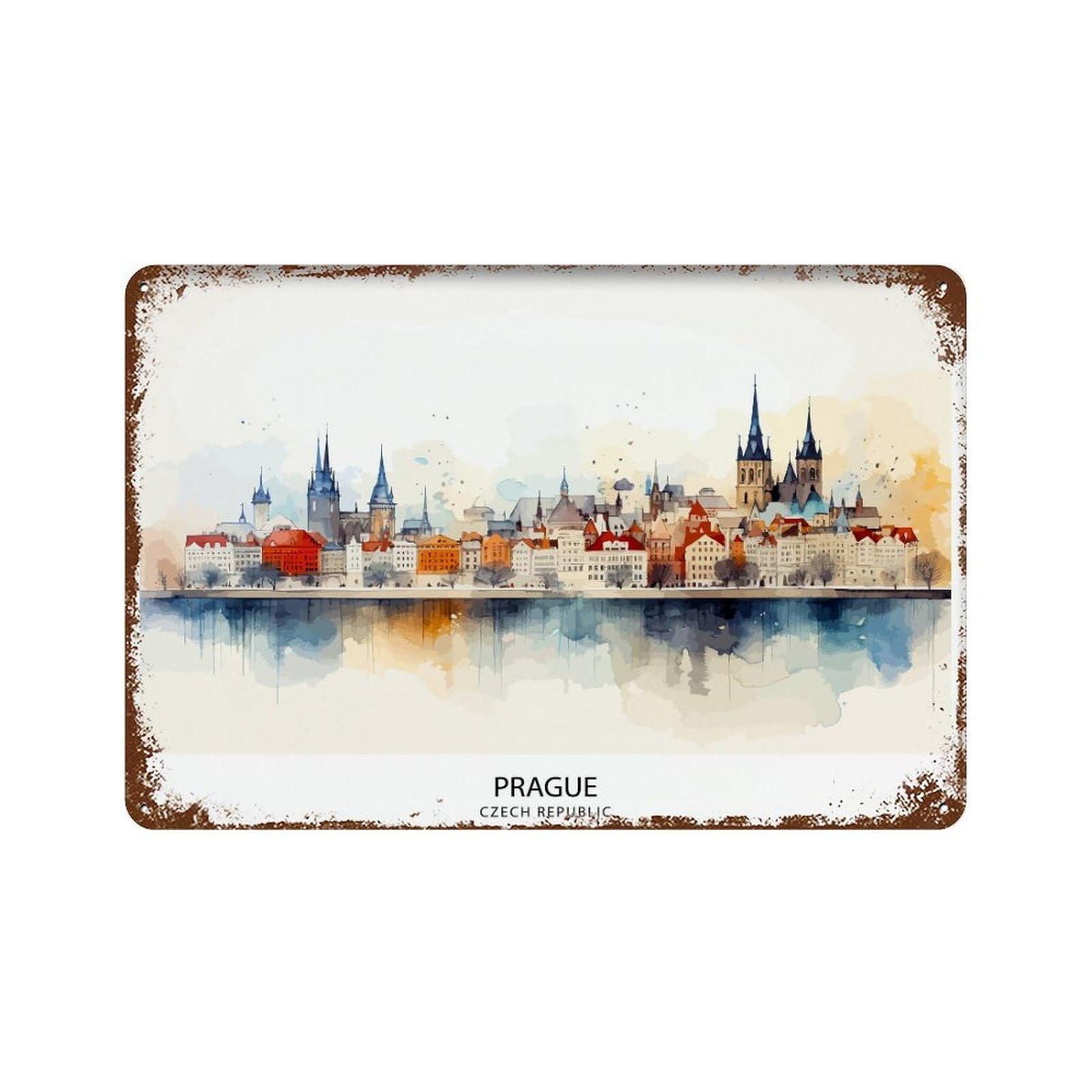 Prague Skyline Czech Republic Historic Cityscape Charles Bridge Bohemian Capital Gothic Wall Decor Art Metal Tin Poster Modern Home Decor Art Home Bar Shop Decorations Vintage Sign 20x30cm