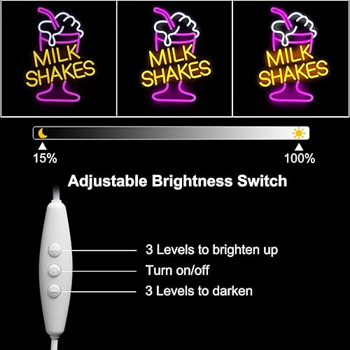 Miniatura 5 de Letrero de neón con diseño de batido de leche, luz LED de neón de té con leche, luz de neón de bebida rosa y blanca, regulable, batido de leche,