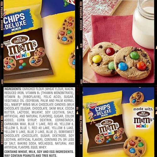Keebler M&M Mini Cookies, Chip Deluxe Mini Chocolate Cookies Individually Wrapped, 1.6 oz Pouch each – Pack of 15 | With Surprise gift bag clip, By Drinkolin