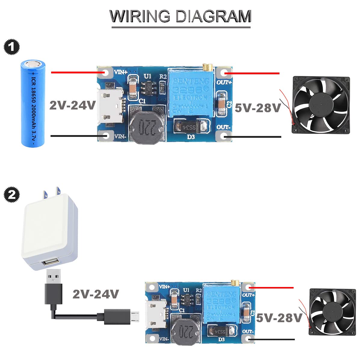 Youmile 5 Stück DC-DC Step Up Boost Power Converter 2V-24V auf 5V-28V
