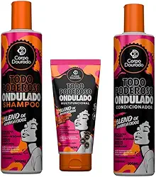 Kit Completo Todo Poderoso Ondulado - Shampoo, Condicionador e Multifuncional - Corpo Dourado - Limpeza, Hidratação e Definição para Cabelos Ondulados 2A a 2C