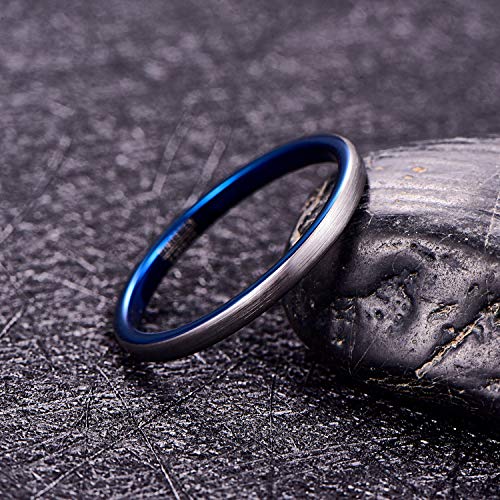 Cloyo 2Mm Tungsten Ring For Women Men Thin Blue Wedding Band Stackable Rings Silver Brushed Promise Rings For Her Size 7 #TOP3