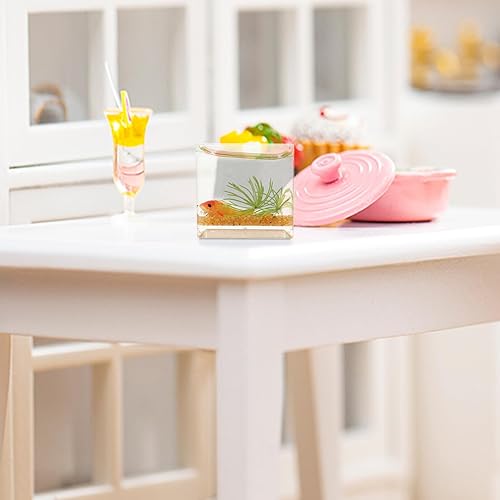 Miniatura 7 de Zerodeko Casa de muñecas para decoración del hogar, pecera cuadrada a escala 112, cuenco de pescado de cristal pequeño, pecera en miniatura, casa de