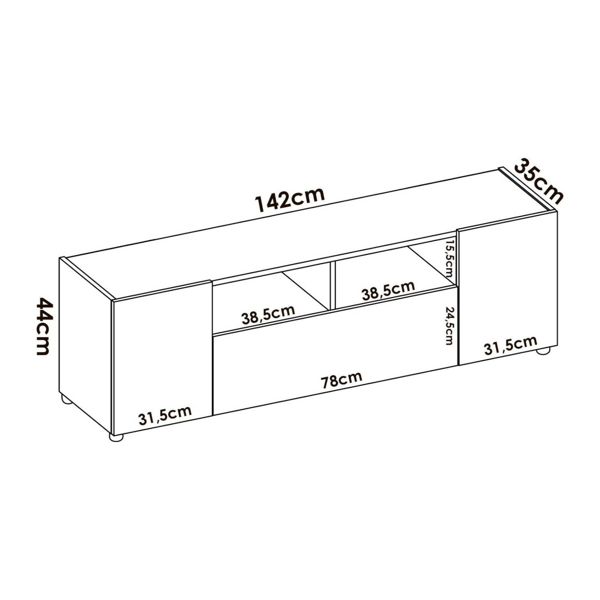 Dmora - Mobile porta TV Etna, Credenza bassa da soggiorno, Madia da salotto per televisione, 142x35h44 cm, Bianco e Rovere Nodi