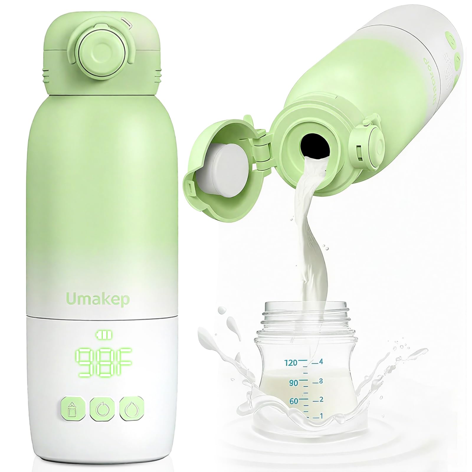 Calentador de botellas portátil, gran capacidad de 12 onzas con dos modos de calentamiento para leche materna y agua, control de temperatura inteligente, larga vida útil, calentador de botellas para