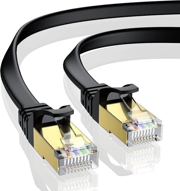 VOIETOLT Cat7 Ethernet Cable 30M with Clips, 10Gbps/600Mhz Flat High Speed Network Cable, STP RJ45 Gigabit Lan Internet Cable for PS4, Xbox, Modem, Router - Black