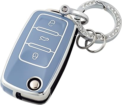 OFFCURVE for Volkswagen Key Fob Cover, Soft TPU Full Protector Key Fob Case for VW Jetta Golf Polo Passat MK8 Tiguan Beetle Car Remote Smart Key Holder Accessories, Blue