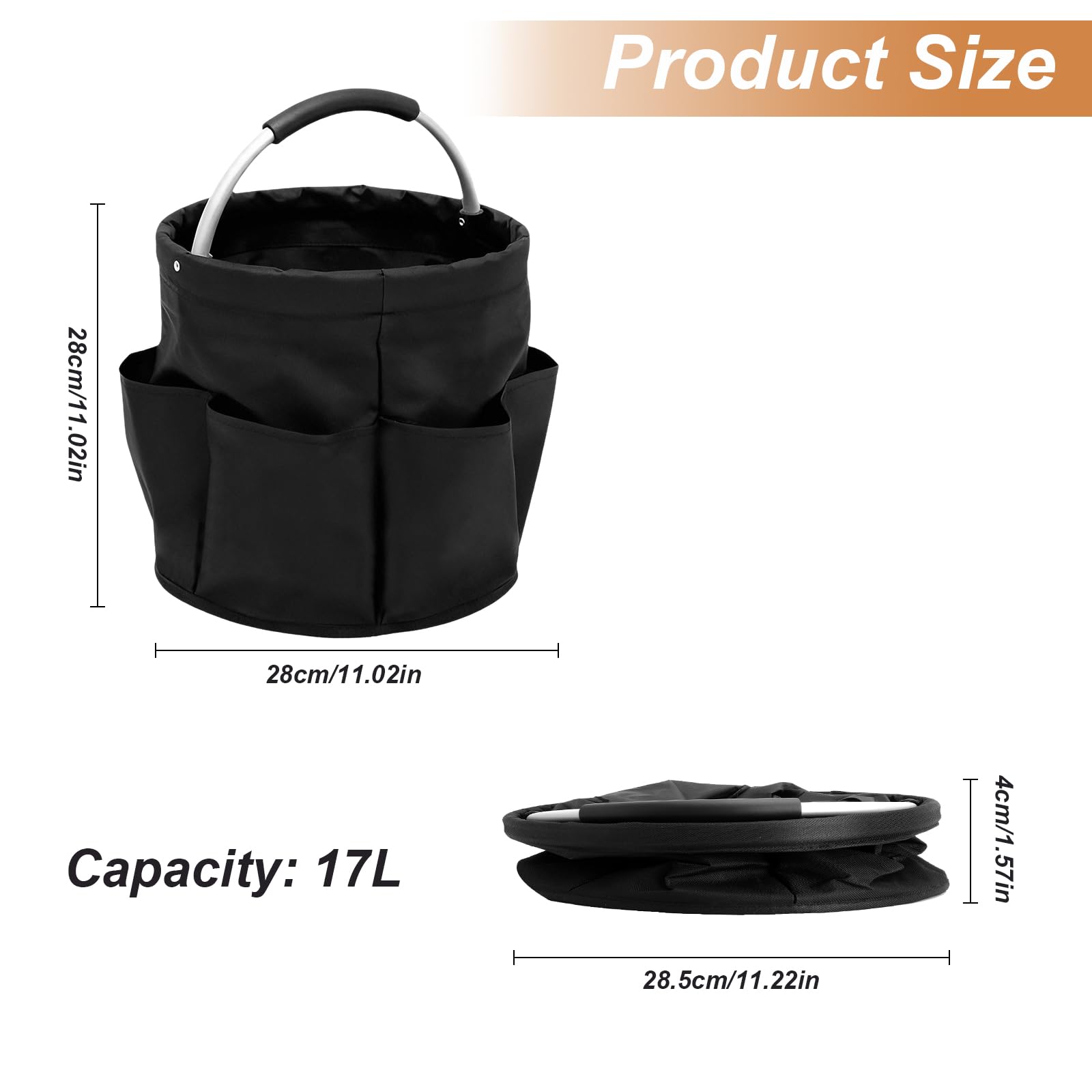 Organizer detersivi, borsa pieghevole per la pulizia, cestino per la da 17 litri con manico e 6 scomparti, borsa portatile per la pulizia contenitore per bagno soggiorno giardino (28x28 cm) - 2
