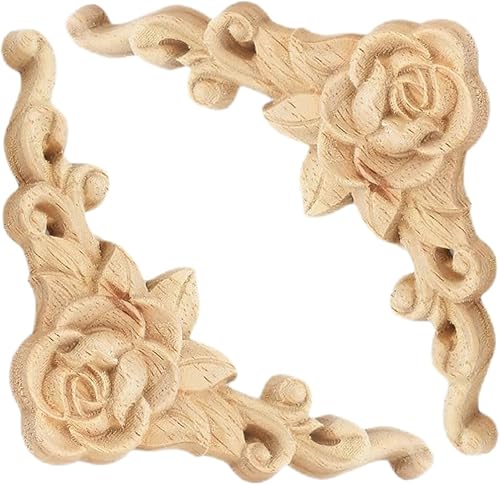 Miniatura 9 de Apliques tallados en madera, 8 calcomanías de esquina de rosas sin pintar para puertas, gabinetes, manteles, espejo, tocador, pared, techo, cama,