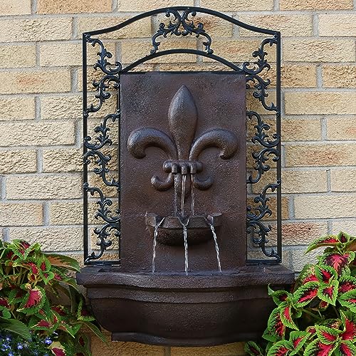 Image of Sunnydaze French Lily 33-Inch Electric Outdoor Wall Water Fountain - Iron