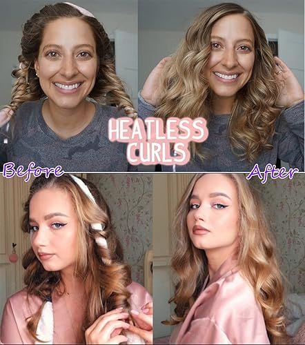 Miniatura 4 de PoemLife Varilla rizadora sin calor, rizadores de seda con pinzas y coletero para mujer (leopardo)